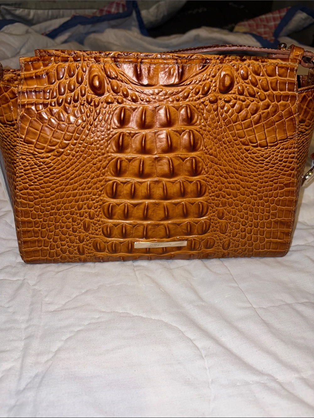 Brahmin Hillary Dark Rum Melbourne Croc-Embossed Amber Crossbody